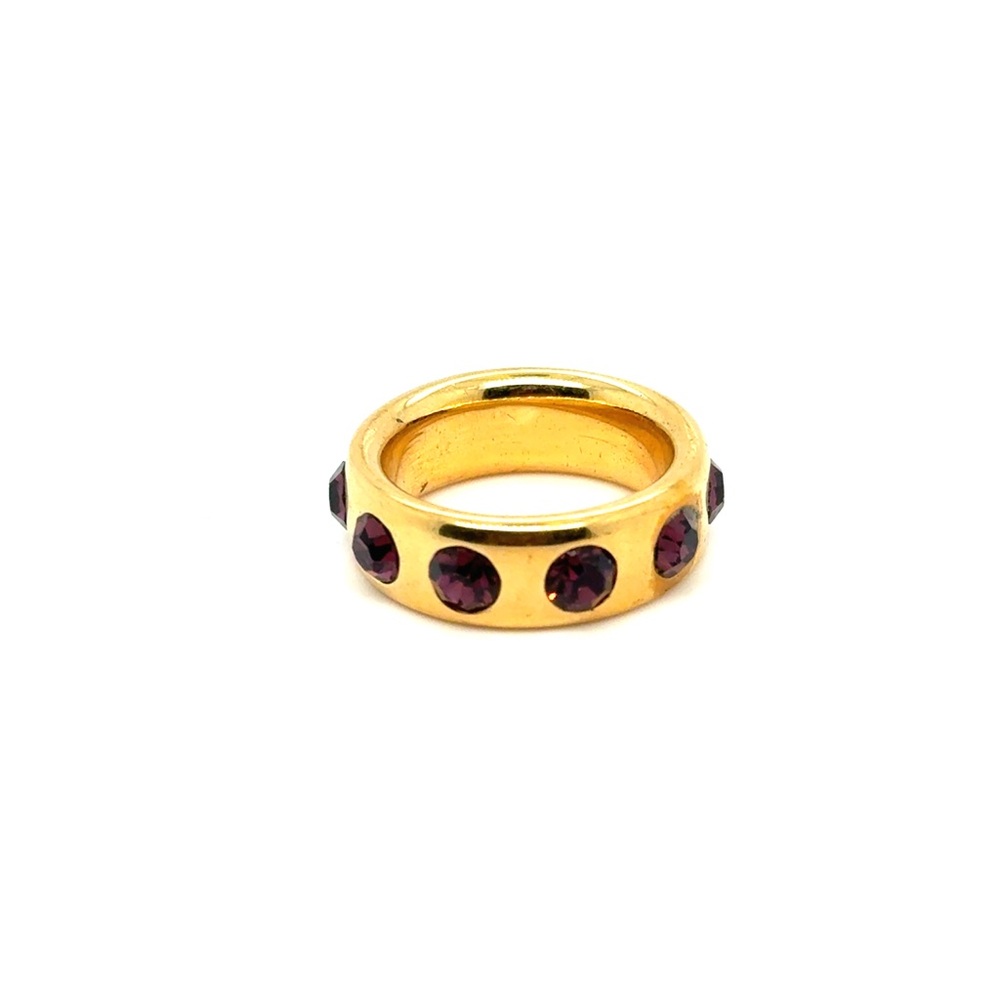 Gold Band Ring with Deep Purple Gemstones